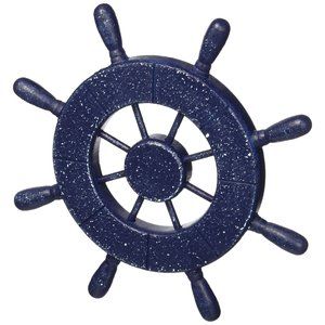 Rustic All Dark Blue Decorative Ship Wheel With Sailboat With Hook 6 Inch -💫
